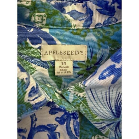 Appleseed's Jacket Blue White Green Resort Wear Floral Button Up Womens 14 - Picture 3 of 10